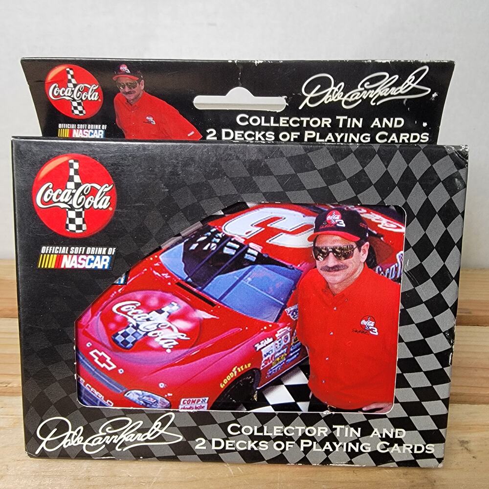 VINTAGE Coca-Cola Dale Earnhardt Collector Tin & 2 Decks of Playing Cards - NEW
